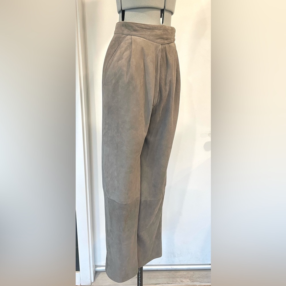 Vintage 100%Suede High Rise Pleated Pants, stone grey, lined, 25, EUC